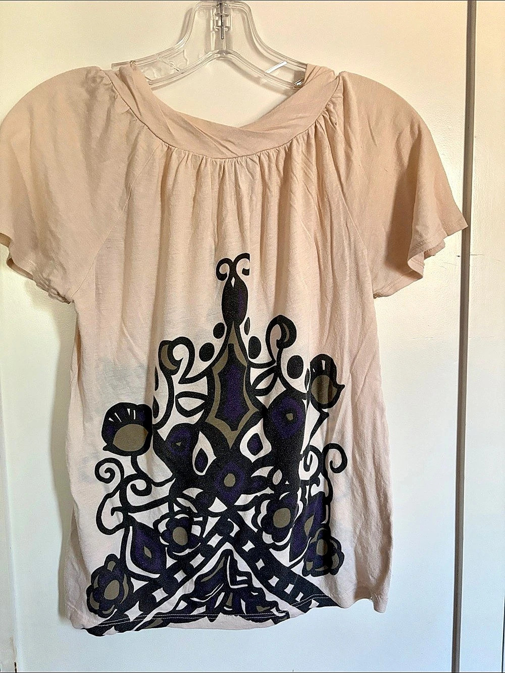 Tea Honey Abstract Print Tunic in Pink & Black Size Medium